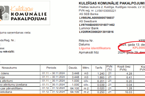 Apmaksājot rēķinu, PRECĪZI jānorāda līguma identifikators